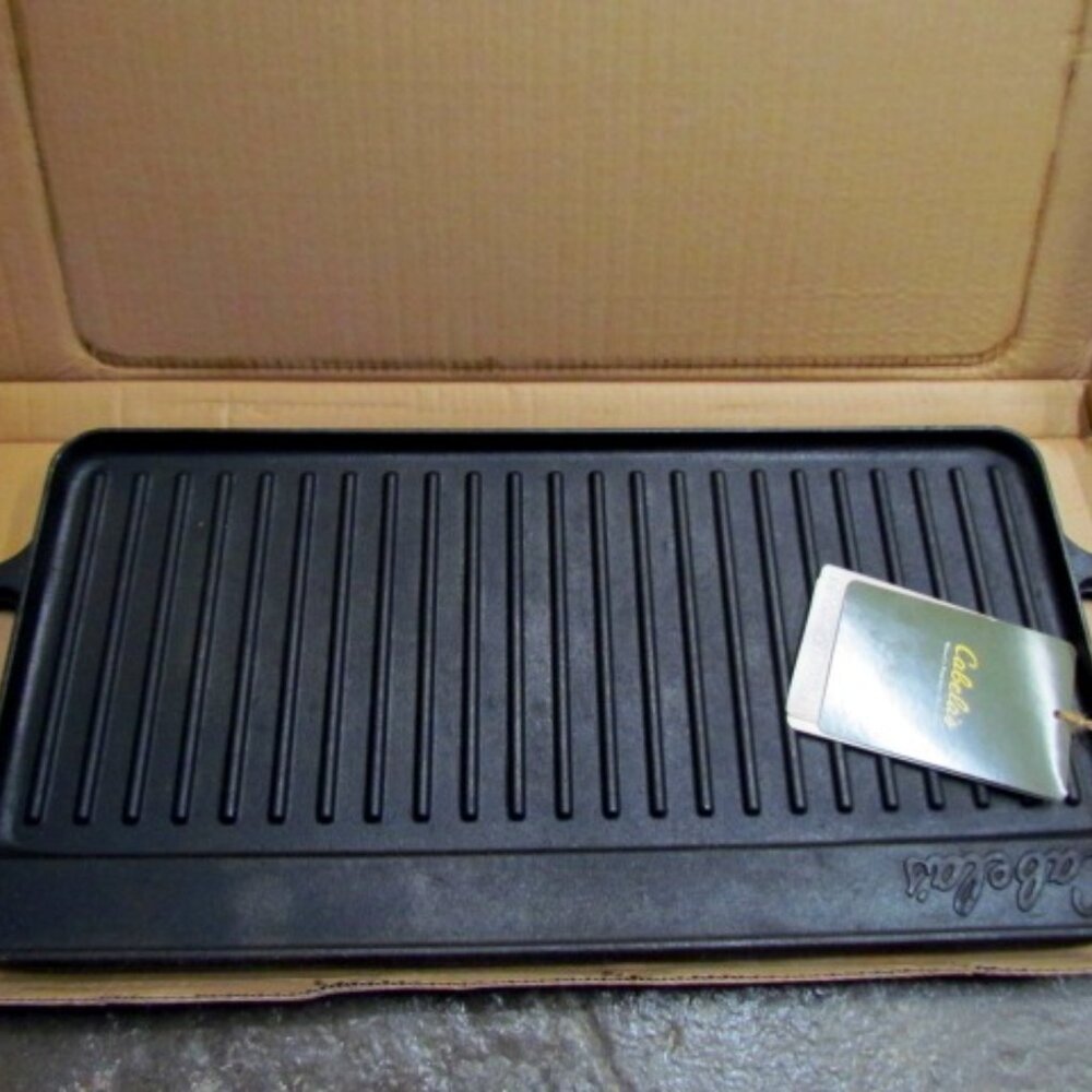 Cabela's Cast Iron Griddle NEW Reversible w Handles 10" x 20" Cookware NIB